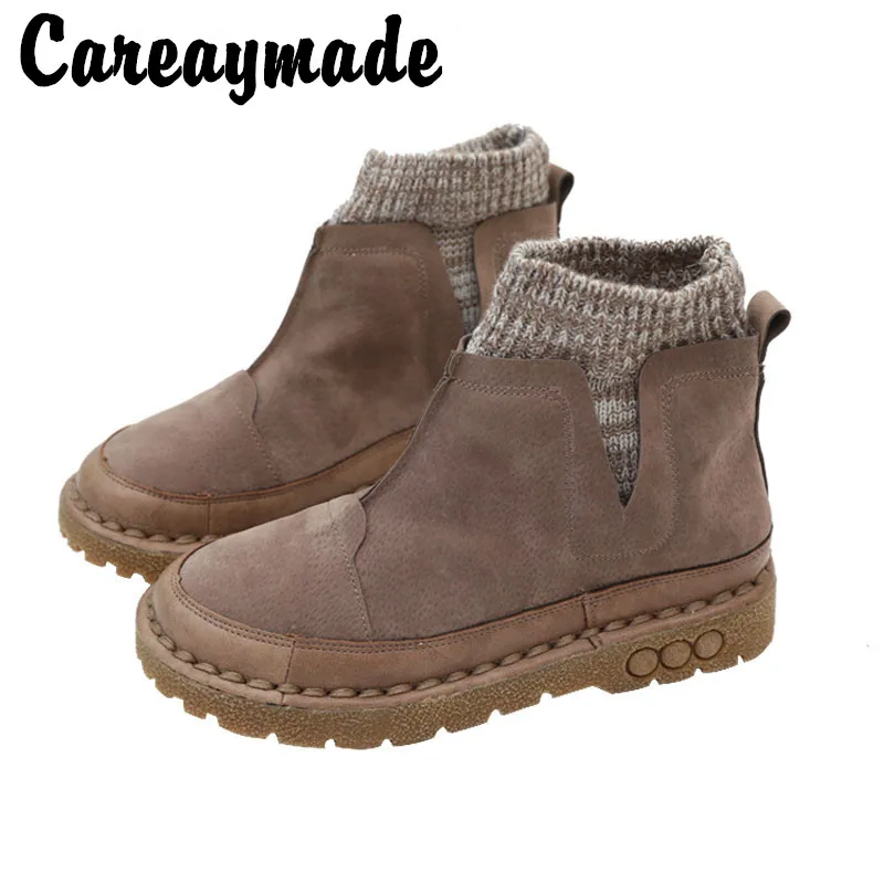 Careaymade-stivali da donna fatti a mano originali, stivali da cucito Vintage, stivali da college comodi e caldi casuali in peluche di qualsiasi