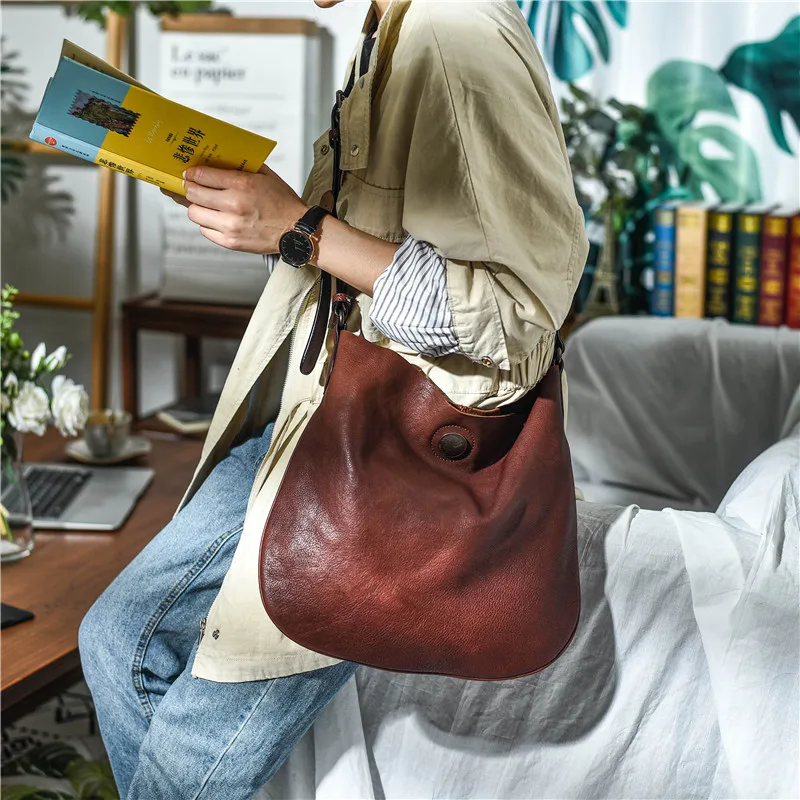 Casual simple retro natural soft Genuine leather lady messenger bag fashion luxury everyday lady street shoulder bag