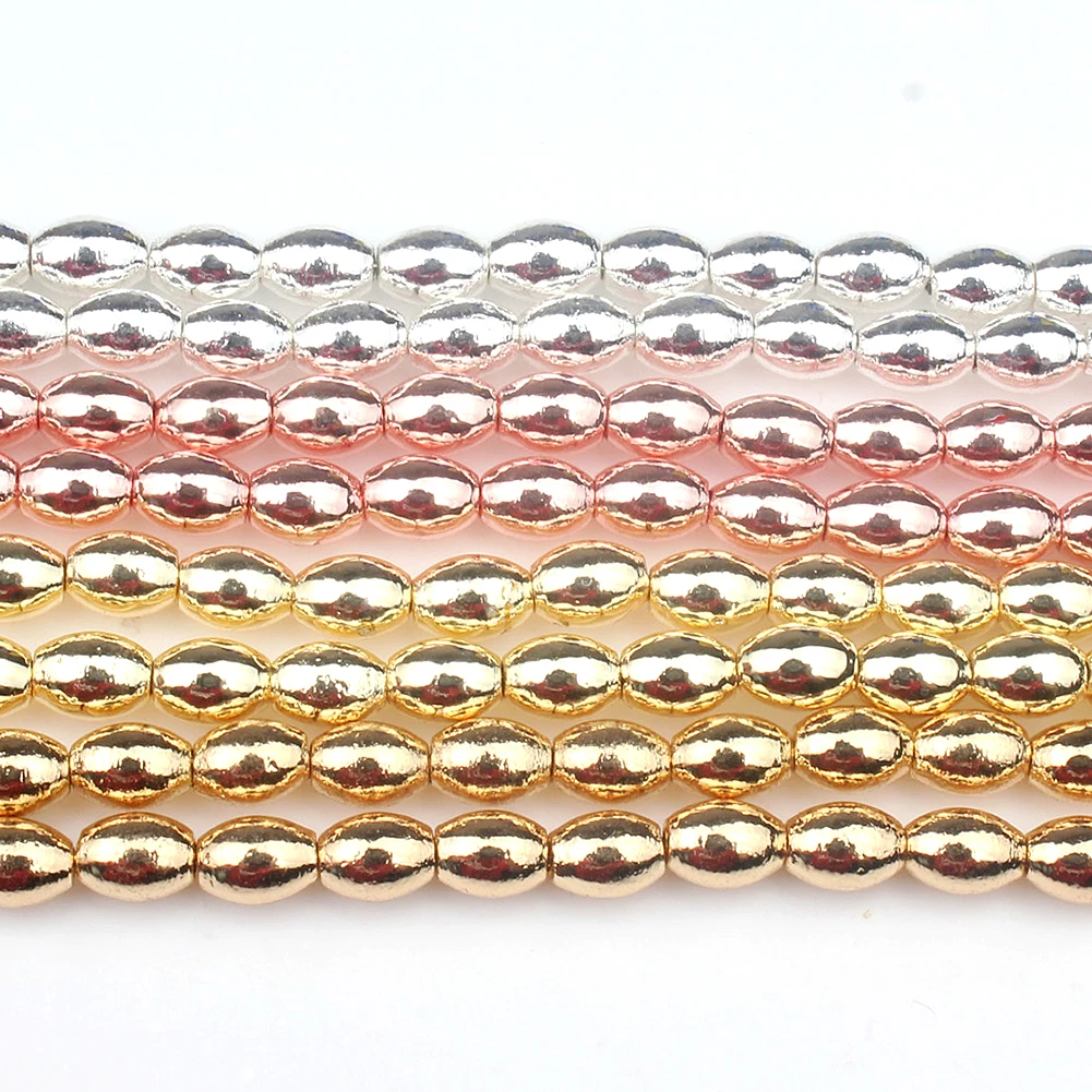 4x6mm Natural Rice Shape Hematite Gold Silver Color Beads Loose Stone Beads for Jewelry Making DIY Bracelet 15inch