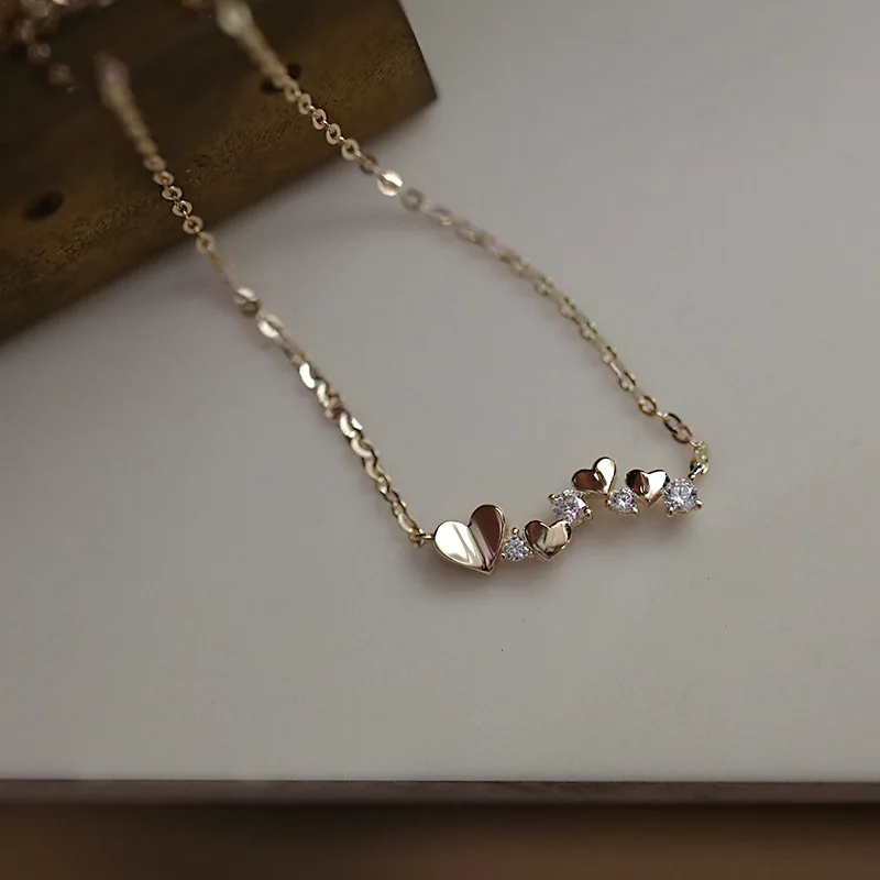 925 Sterling Silver Zirconia Heart Necklace for Women Classic Temperament 14K Gold Plated Jewelry Gift
