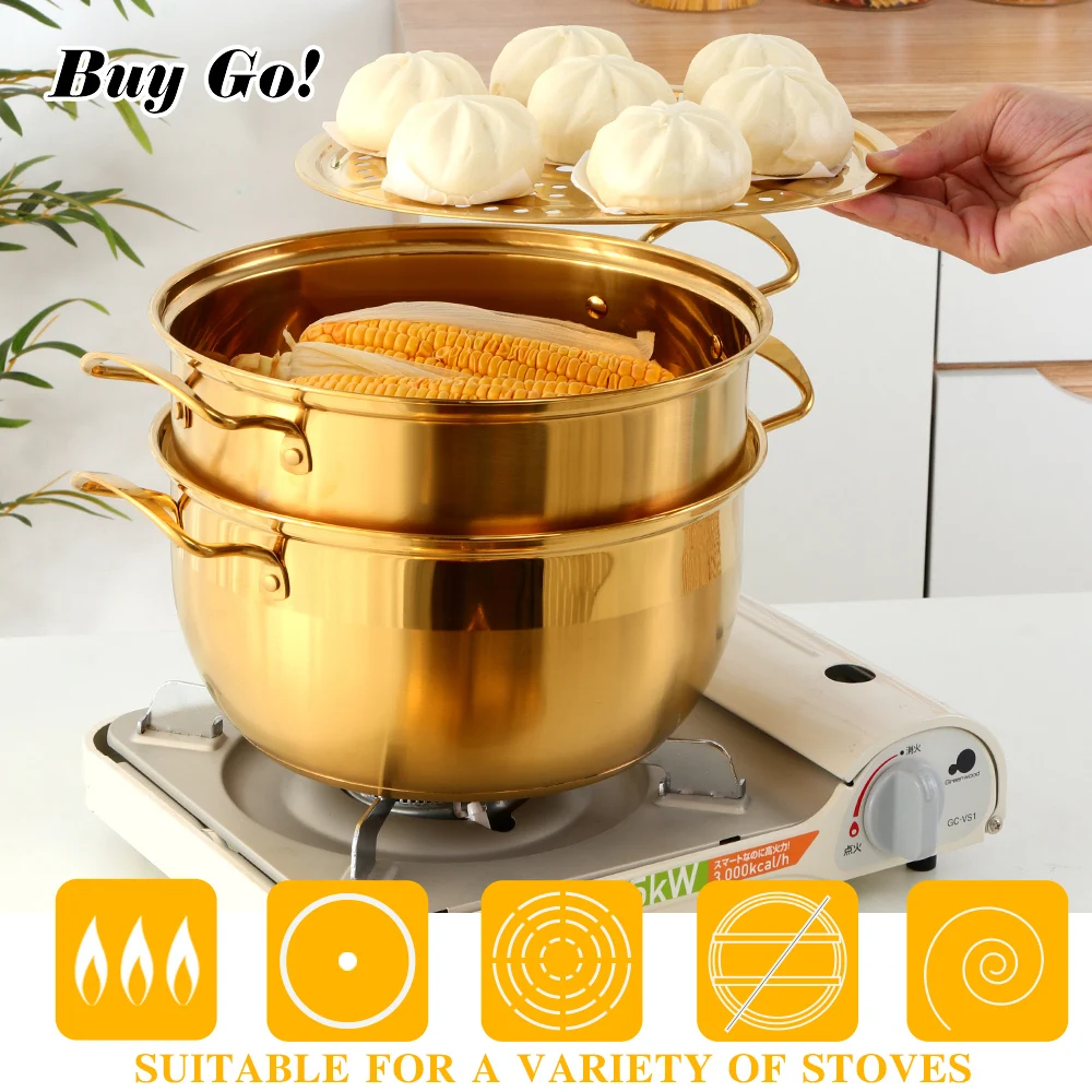 3 Layers Multifunction Steamer Pot Stainless Steel Cookware Boiler Soup Pot Universal for Induction Cooker Gas Stove