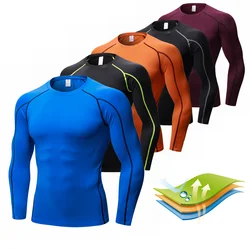 New Long Sleeve Fitness Gym Clothing Stand Collar Compression Shirt Winter Sport Shirts Cycling Stretch Sportswear Men Camiseta