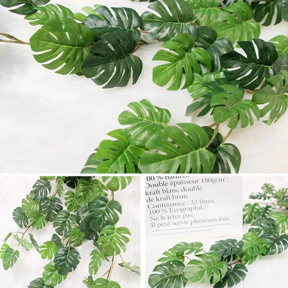 Artificial Jungle Turtle Leaf Rattan Plants Small Fake Silk Tropical Palm Leaves Vine Wedding Home Wall Hanging Decoration