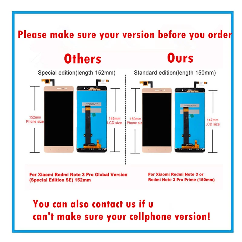 150mm NEW LCD For Xiaomi Redmi Note 3 Touch Screen LCD Display With Frame Digitizer Panel Tablet Accessory For Redmi Note 3 Pro