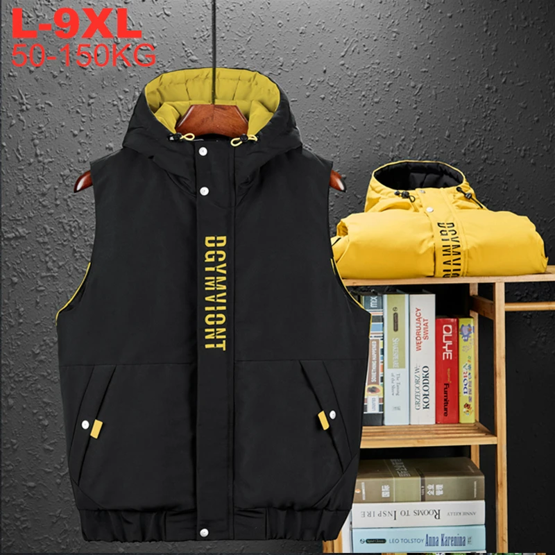 

Men's Winter Hooded Vest Casual Mens Puffer Warm Sleeveless Jacket Coats Male Thicken Waistcoat Vests Men Plus Size 7xl 8xl 9xl