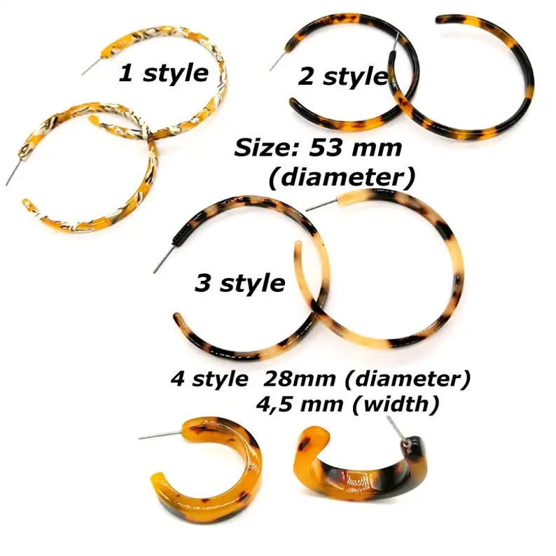 10pairs Tortoise Hoop Earrings, resin Half Hoop Stud, statement earring acrylic, acetate brown earring