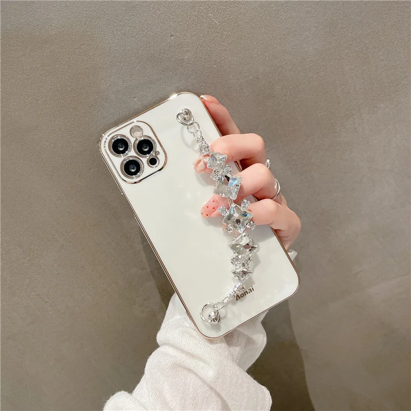 Luxury Glitter Bling Gemstone Rhinestone Bracelet Soft Phone Case For IPhone 15 14 13 11 12 Pro MAX XS XR X 7 8 6S Plus Cover