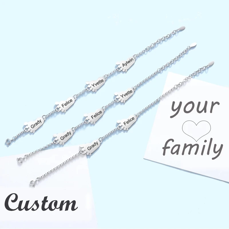 

Custom Feet Name Bracelet Engraved Names Symbols Date Round Stainless Steel Adjustable Letter Bangle For Women Mom Kids Gifts