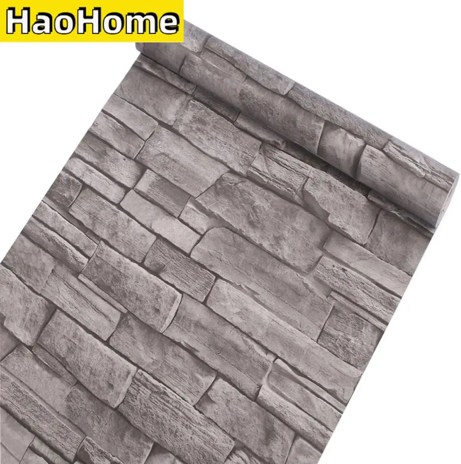 HaoHome 3D Wallpaper Stone Paper Vinyl Wallpaper Self-Adhesive Wallpaper Stacked Stone Peel and Stick Wallpaper Vinyl Wall Decal