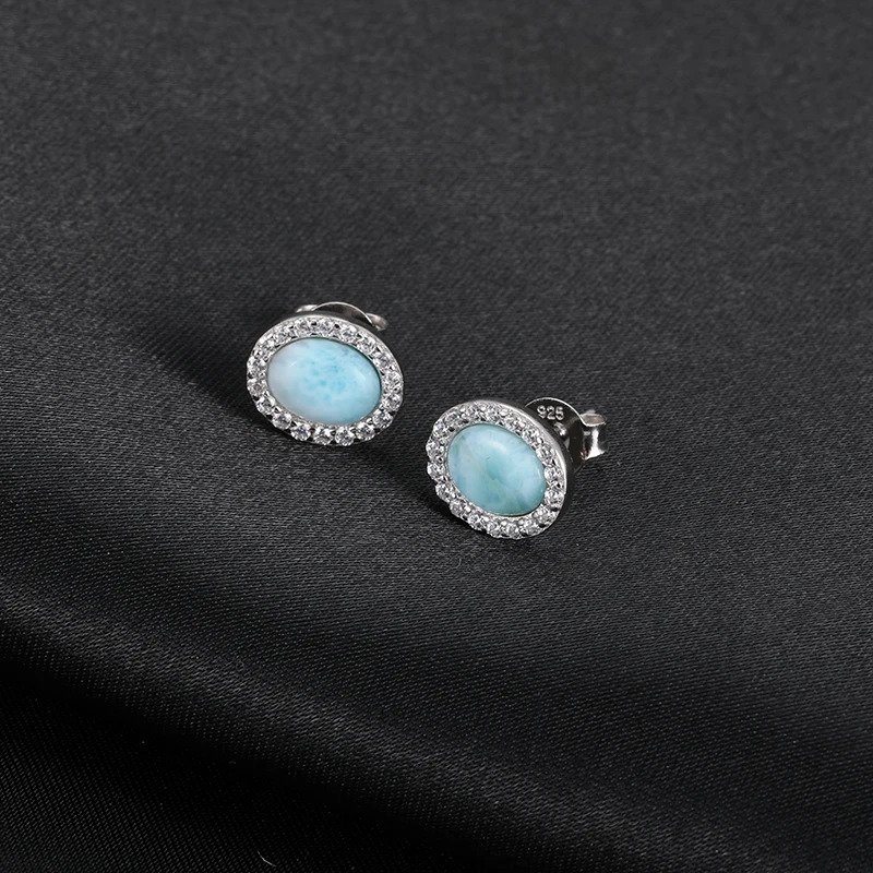 2021 Simple Fashion Geometric Round Charm 925 Sterling Silver Jewelry Gift Classic Natural Precious Larimar Earrings for Women