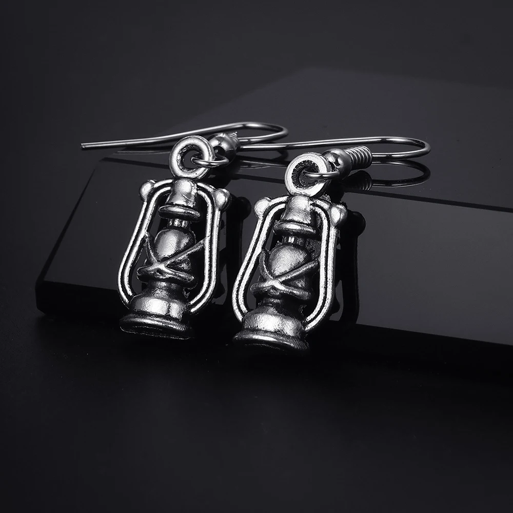 Trendy Vintage Oil Lamp Shape Dangle  Antique Silver Plated Earrings for Women Girl Retro Drop Earrings Cute Earring Jewelry