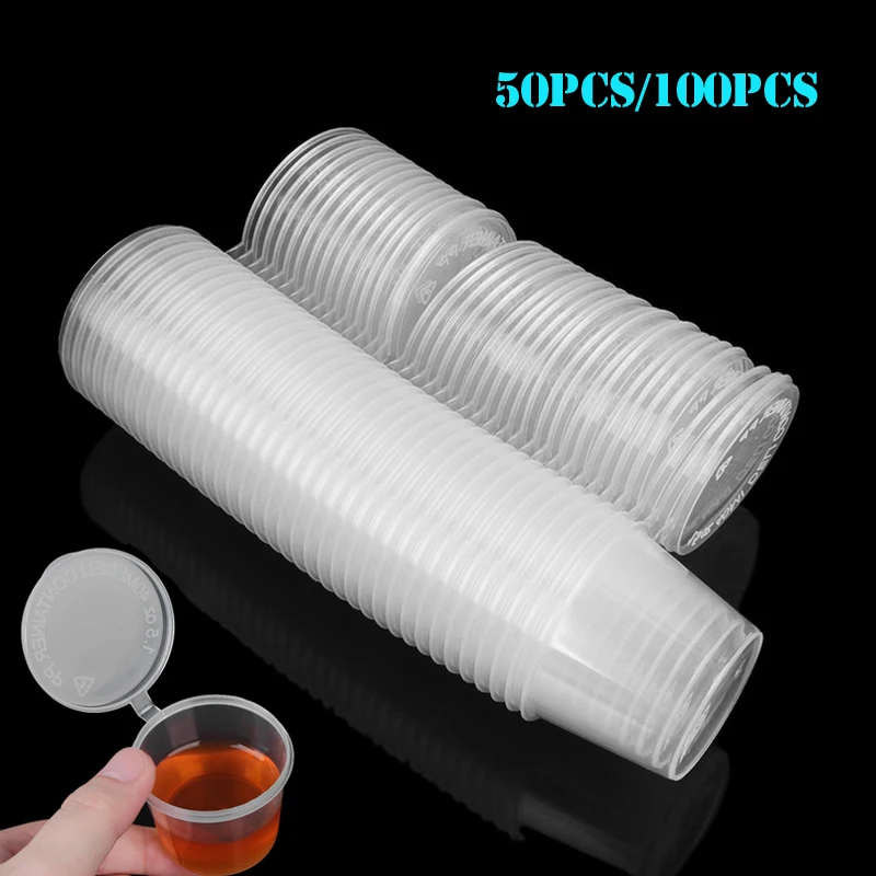 50 pces/100 pces 25ml 50ml plástico takeaway molho copo recipientes caixa de alimentos com tampas articuladas pigmento pintura caixa paleta caixa descartável