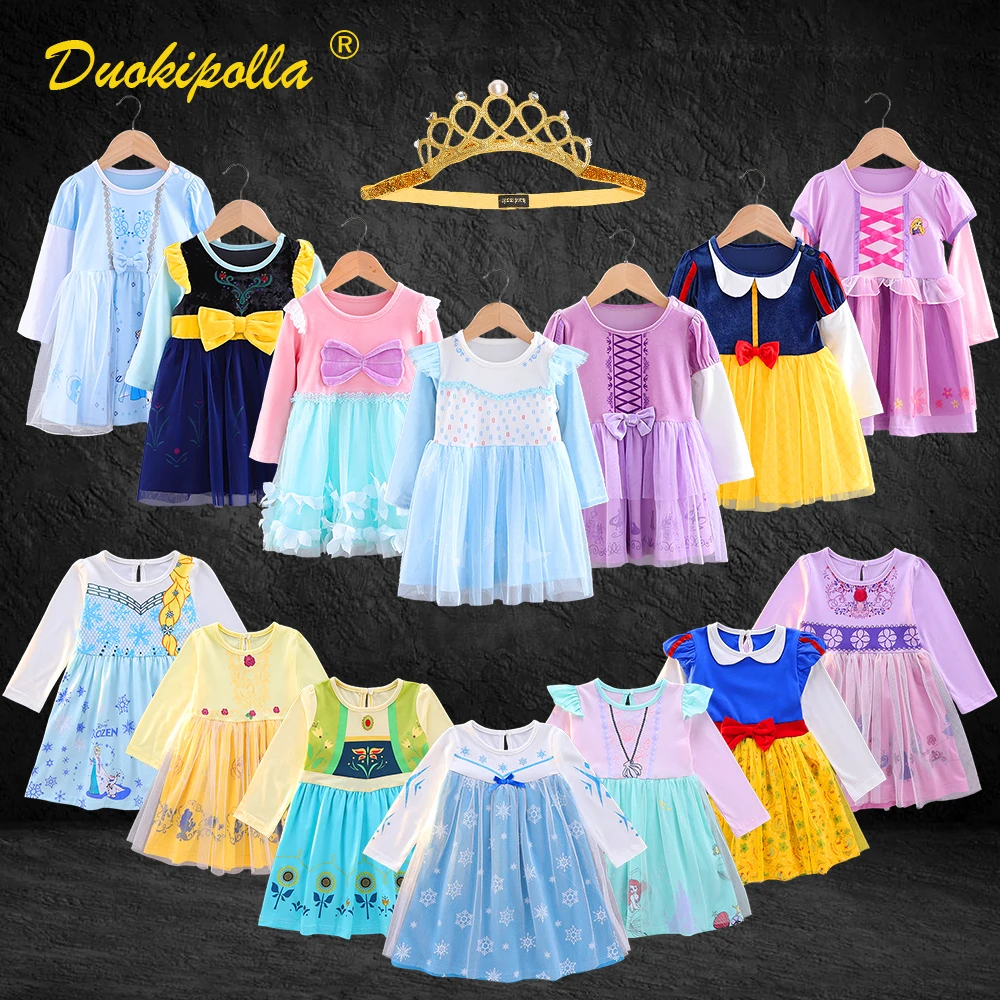 Autumn Toddler Princess Elsa Anna Dress Rapunzel Ariel Costume 1st 2nd Birthday Dress for Baby Girl Long Sleeve Cotton Clothes