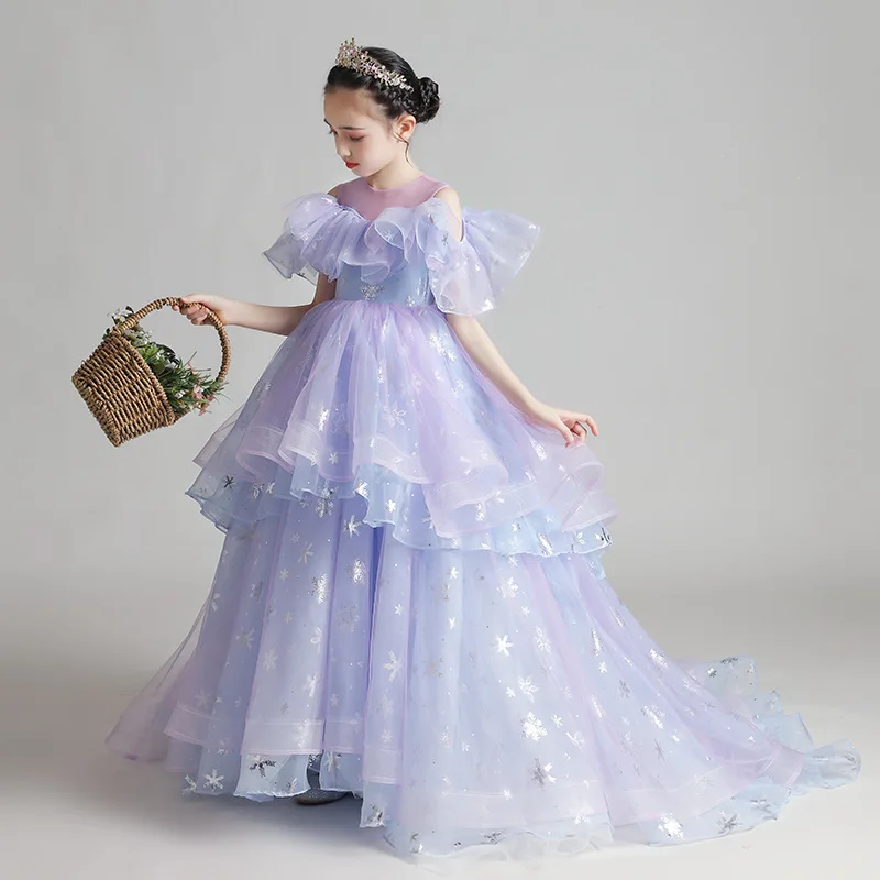 Sequin Tulle Flower Girl Dress for Wedding Evening Children Princess Party Pageant Long Gown Kids Dress for Girls Formal Clothes