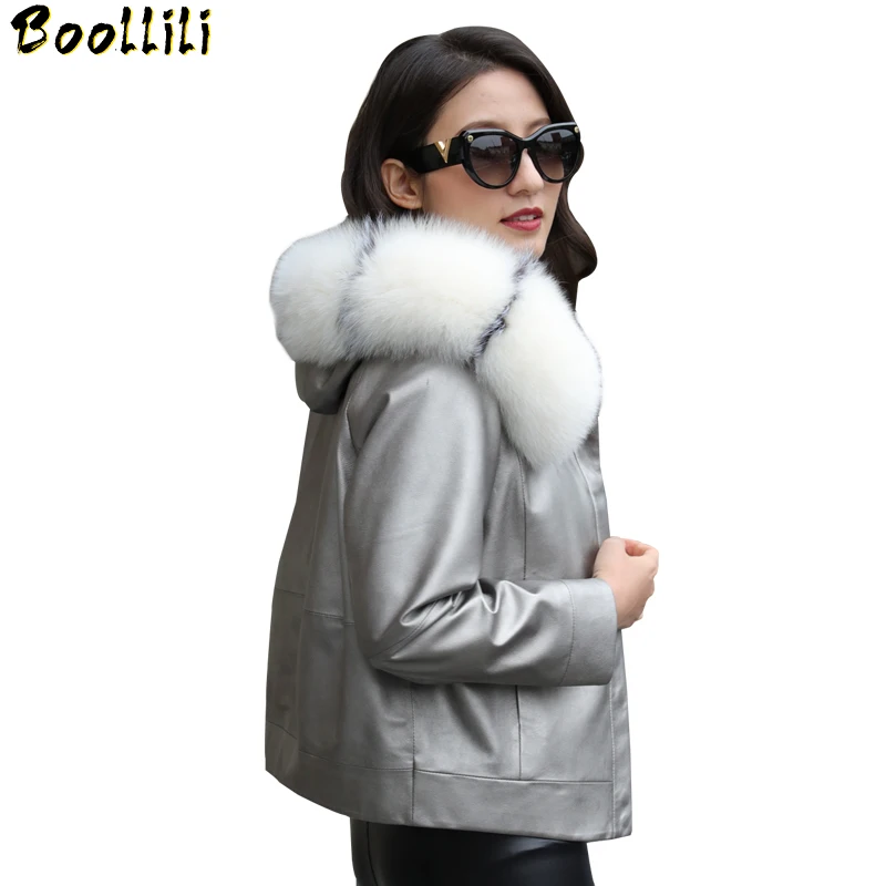 Leather Boollili Genuine Jacket Sheepskin Coat Women Clothes 2023 Fox Fur Collar Hooded Duck Down Coat Winter Coat Women