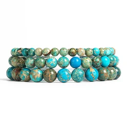 Nature Imperial Jaspers Beads Bracelets for Women Lake Blue Sea Sediment Turquoises Bracelets Men Natural Energy Stone Jewelry