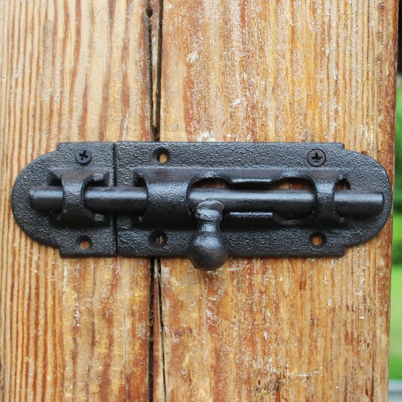 Cast Iron Bolt Thickened Wooden Door Bolt Latch Black Lock Door Anti-theft Retro Home Improvement