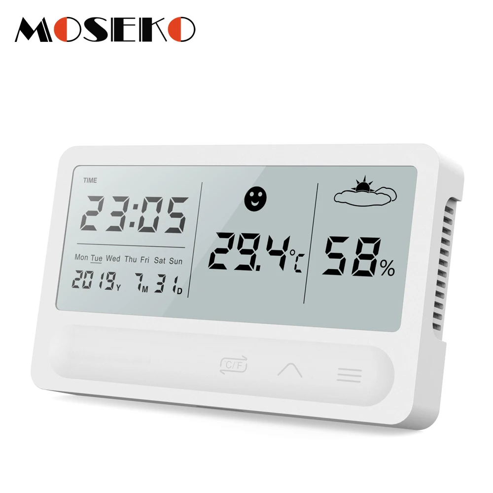 Multifunction Chargeable Thermometer Hygrometer Automatic Electronic Temperature Humidity Monitor Alarm Clock Large LCD Screen