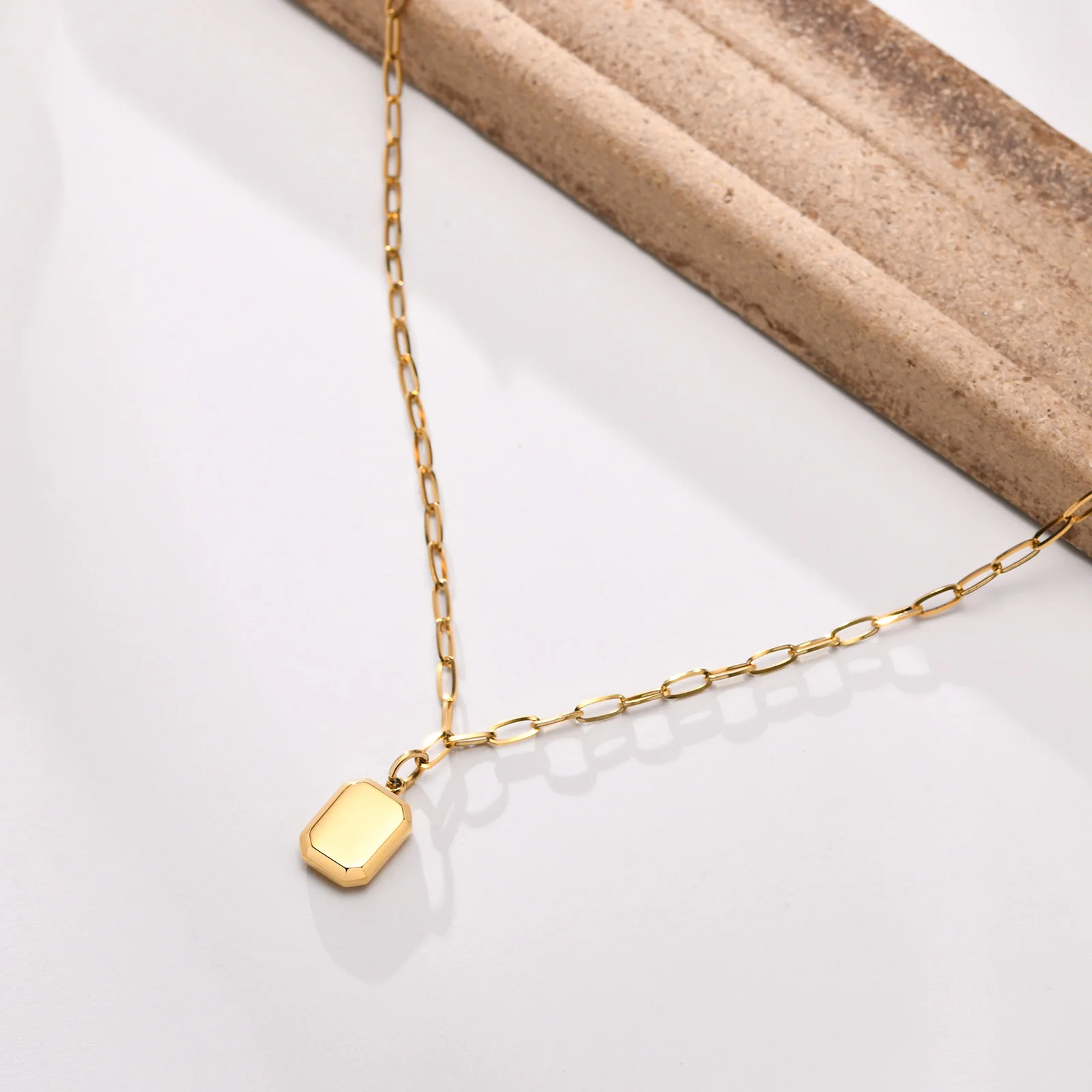 Square Rectangle Necklace Pendant for Wome, Adjustable Perpaerclip Chain Link, Stainless Steel Minimalism Wholesale Jewelry image 4