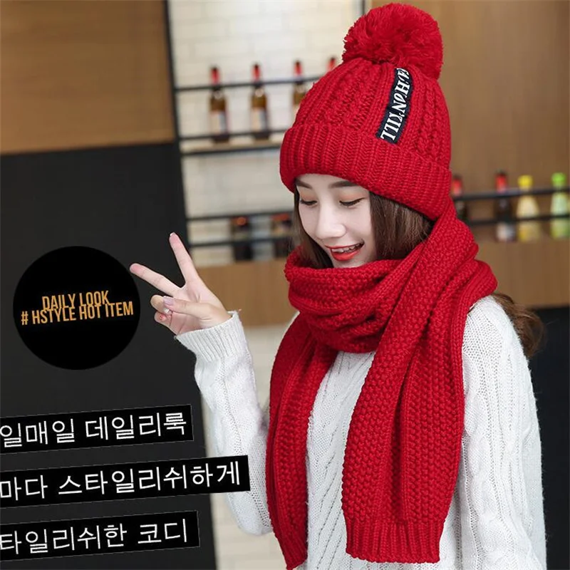 Fashion Women Hat Scarf Sets Autumn Winter Female Thickening Knitted Ear Protection Head Cap for Ladies Girl Warm Hat