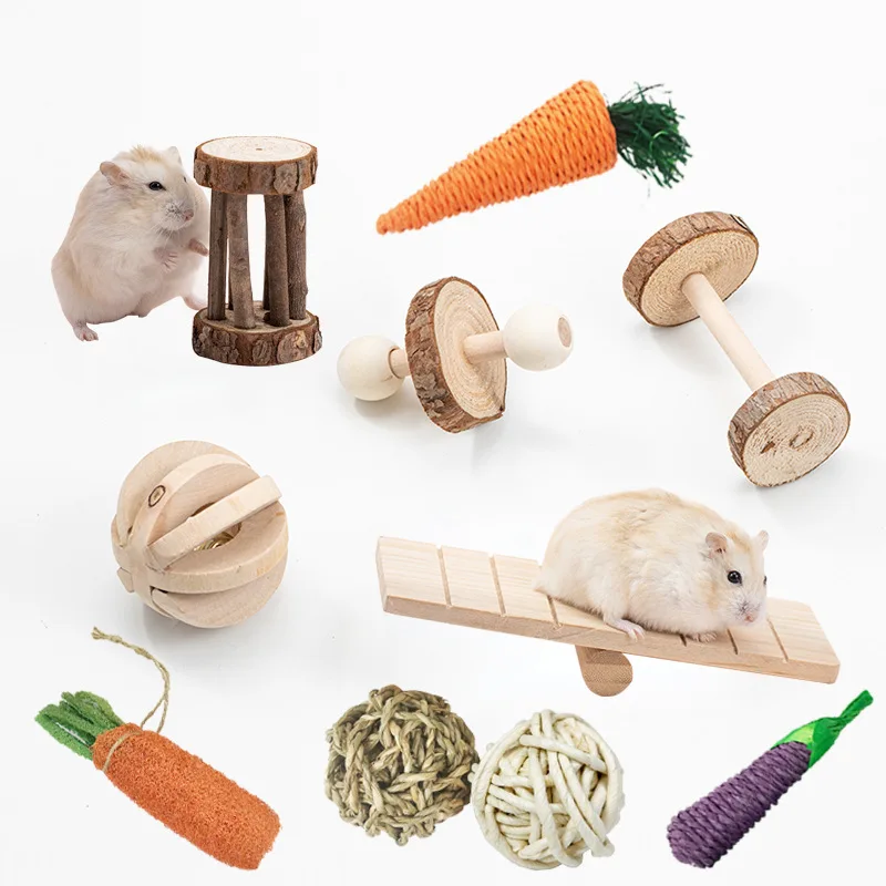 

Wooden Pet Toy Hamster Rabbit Parrot Play Molars and Gear Combination Crawling Wheel Small Animal Toy Training