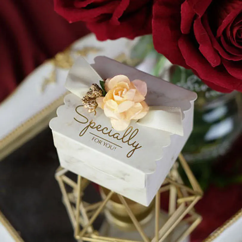 Marble Bronzing Flower Chocolate Box, Dream Candy Box, Wedding Party Decoration, Baby Shower, Boy\'s Birthday Gift Box for Guest