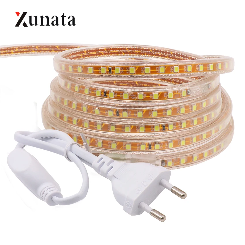 

220V LED Strip Light SMD2835 120LEDs/M Flexible Led Tape Waterproof LED Ribbon Rope with EU Plug for Home Decoration