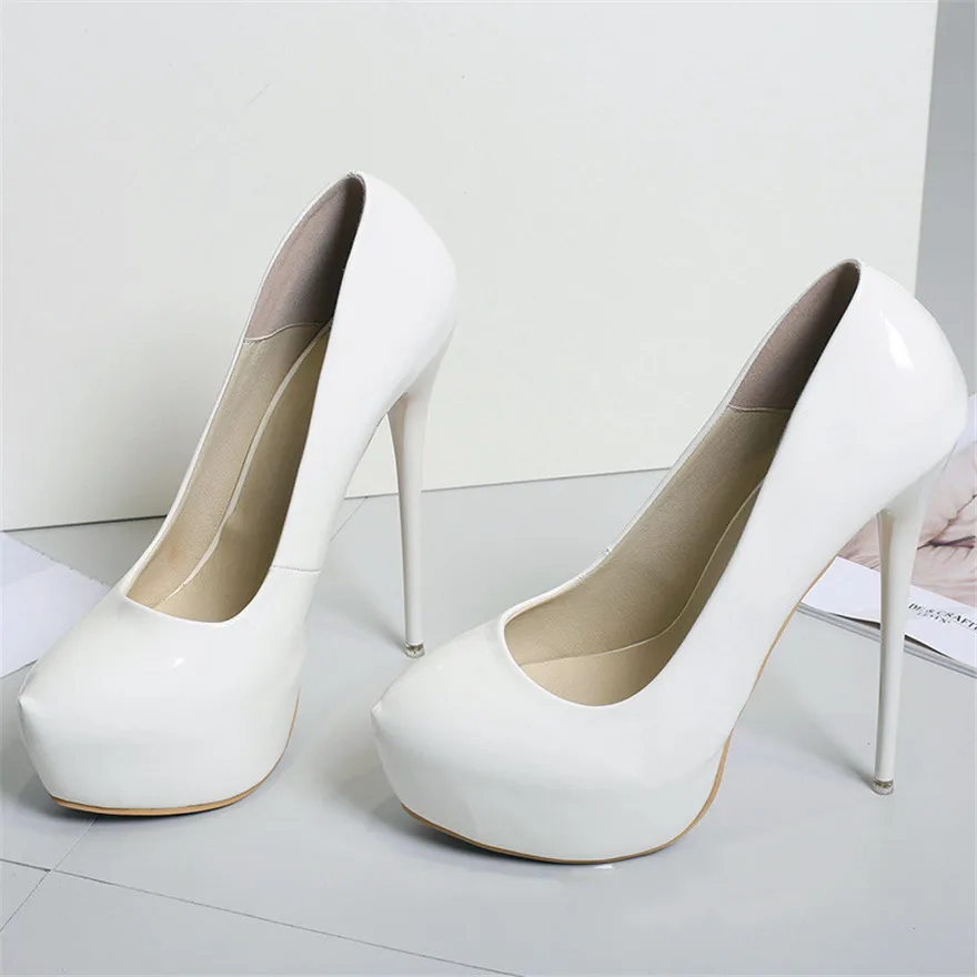 Big Size 35-47 Patent Leather Red Wedding Shoes 2024 Women Round Toe Super High Heels 16cm Pumps Sexy Platform Party Shoes Woman
