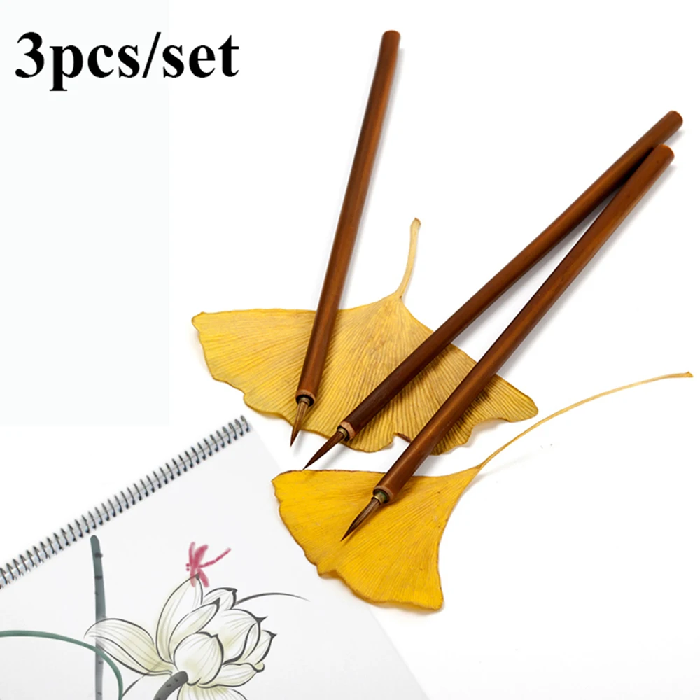 3pcs/set Metal Weasel Hair Brush Pen Hook Line Paint Brush Chinese Calligraphy Brush Art Oil Painting Brush