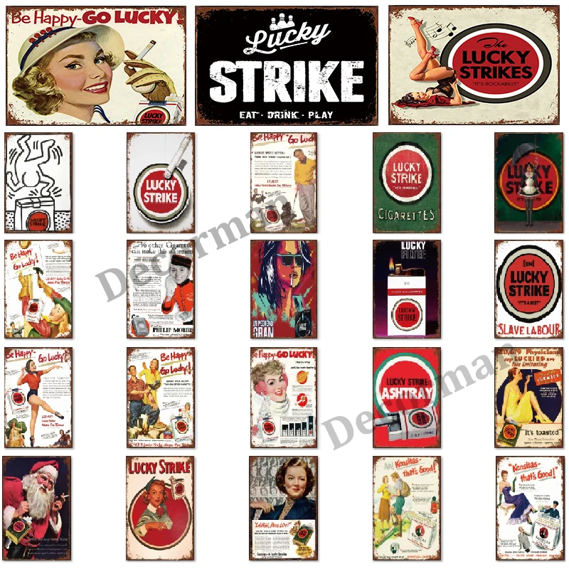 [ WellCraft ] Cigarette Lucky Strike Metal Signs Posters Vintage Wall Painting LTA-1763