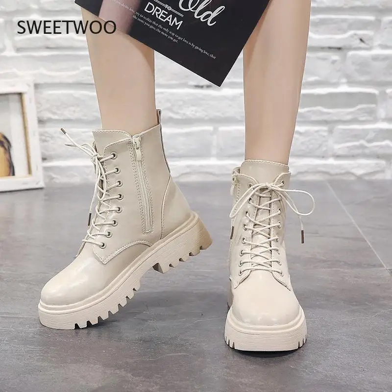 2021 Woman Ankle Boots Flat Heel Shoes Women Lace Up Winter Autumn Shoes Daily Short Boots Woman Footwear Size 35-40