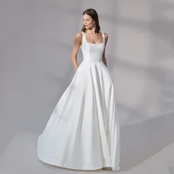 Vestido de novia con cuello cuadrado y bolsillos, traje de boda sencillo con Espalda descubierta, Color liso personalizado, verano, 2024