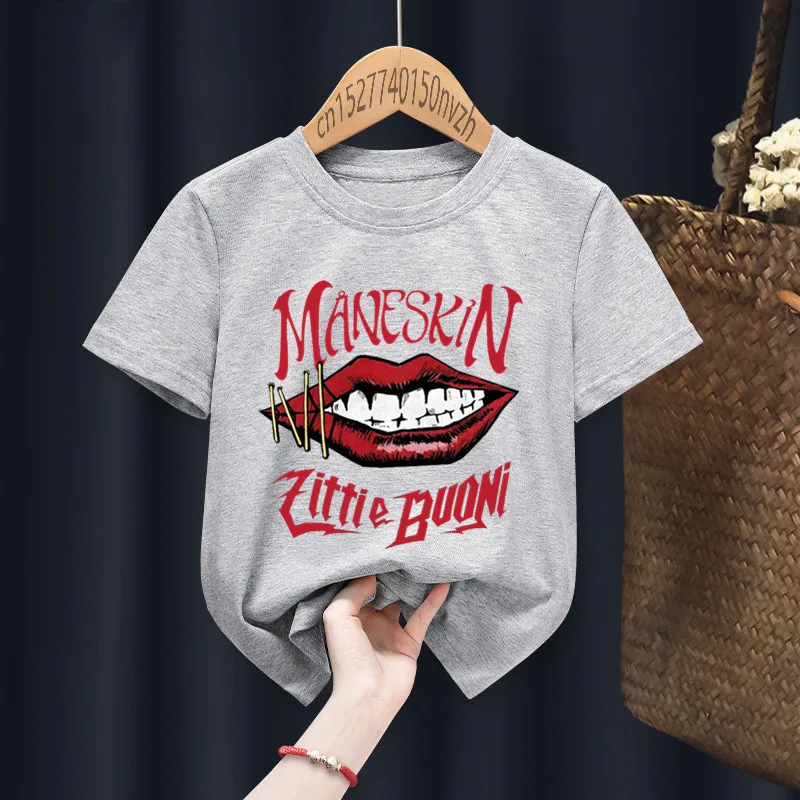 Punk Rock Band Maneskin Print Funny Baby Girl T-shirts Kid Children Manga Gift Present Black Harajuku Clothes