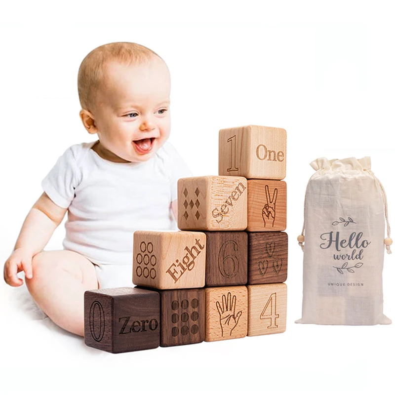 10 pcs Baby Wood Building Block Set Natural& Organic Wood material Eco Friendly Montessor Toys Kids Birthday Gift