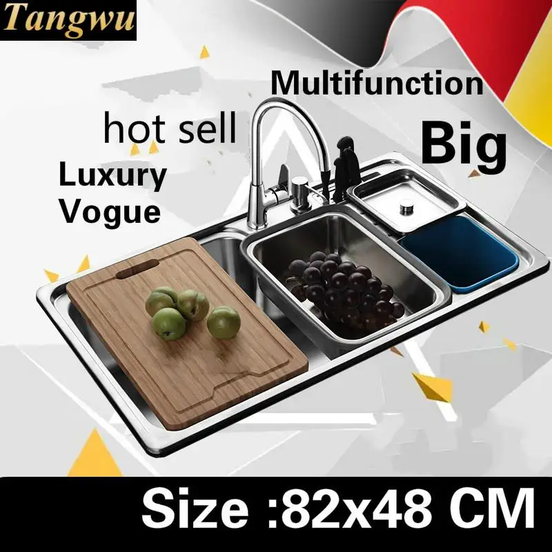 

Free shipping Apartment luxurious kitchen single trough sink vogue do the dishes 304 stainless steel big hot sell 82x48 CM