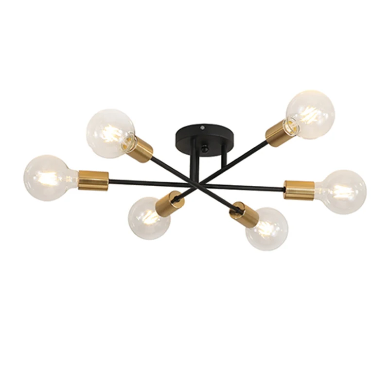 Modern Chandelier Gold/Black Ceiling Lights Fixture Nordic Semi Flush Mount Living Room Ceiling Lamps  Lndoor Furniture Lighting