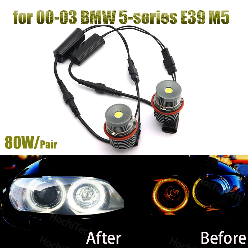 

80W LED White Headlight Angel Eye Ring Bulb Daytime light for 00-03 BMW 5-series E39 M5