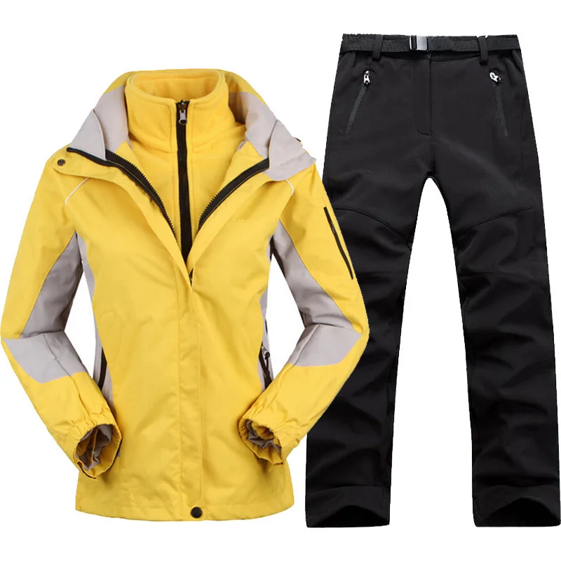 Outdoor Jacket&Pants Suit Hiking Camping Climbing Waterproof Windproof Thermal Thicken Coat And Trousers Winter Women Ski Set