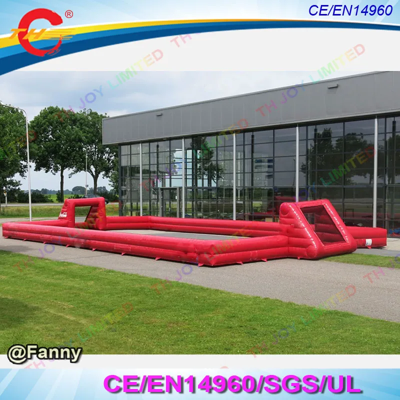 Free door shipping 12x6m custom red  inflatable football field sport arena for sale, carnival inflatable soccer field pitches