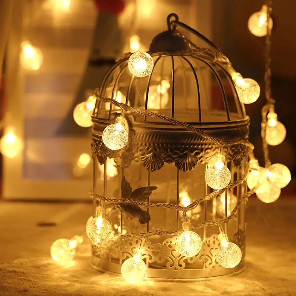 Globe String Light 6M 40 LED Warm White Plug In For Christmas Bedroom Indoor Crystal Ball Lamp Decoration For Wedding Party 220V