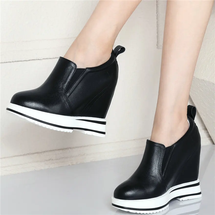 Fashion Sneakers Women Genuine Leather Wedges High Heel Ankle Boots Female Round Toe Platform Party Pumps Shoes Casual Shoes US9