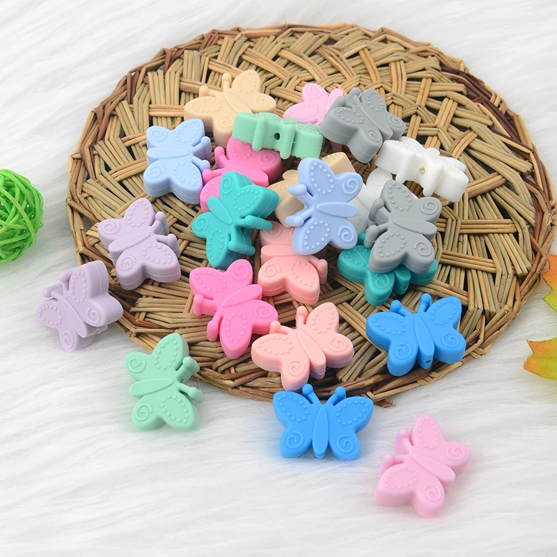 Butterfly Beads Silicone 5pcs Teethers BPA Free DIY Loose Bead For Teething Necklace  Animal Shaped Pacifier Holder Accessories