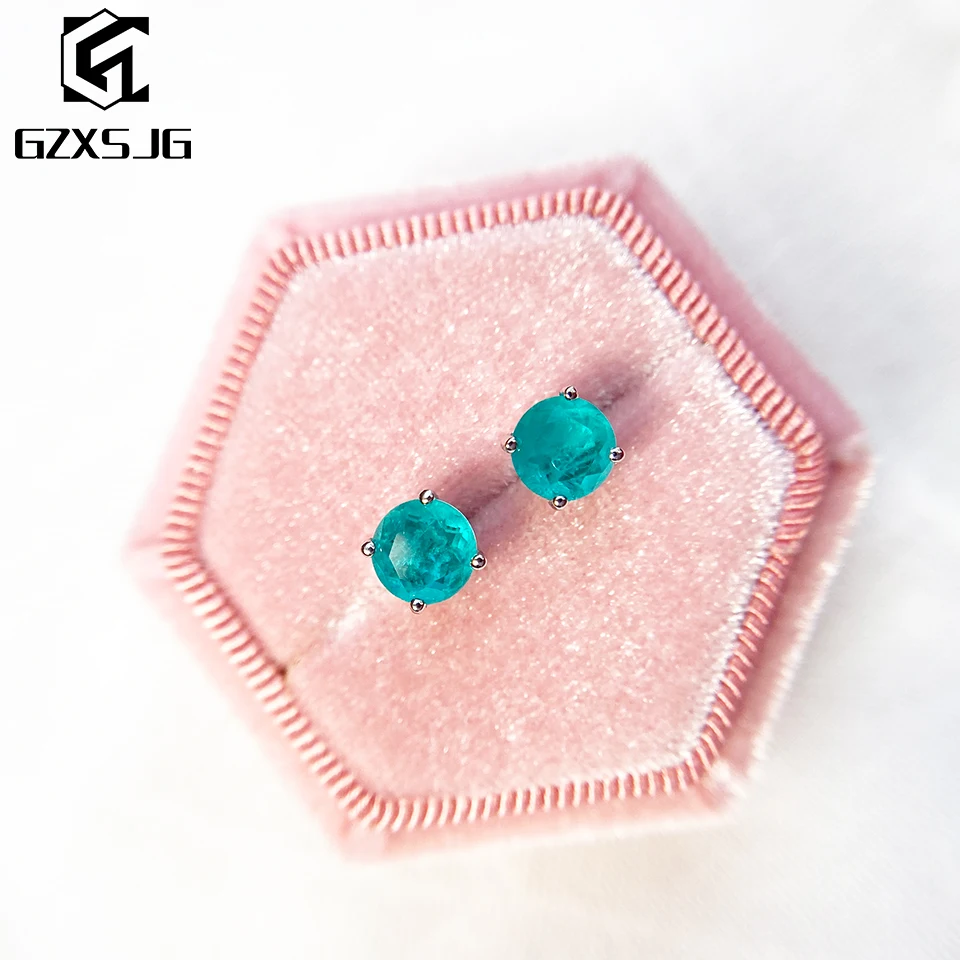 

Luxyimagic Paraiba Tourmaline Gemstones Stud Earrings for Women Solid 925 Sterling Silver Jewelry Gemstone for Girl Party