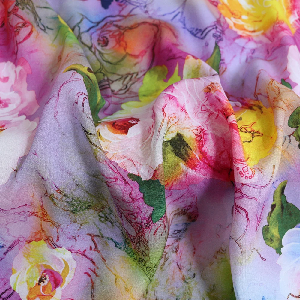 1 meter X 1.4 meter Digital Print Viscose Fabric Dress Material Rose Floral Poplin