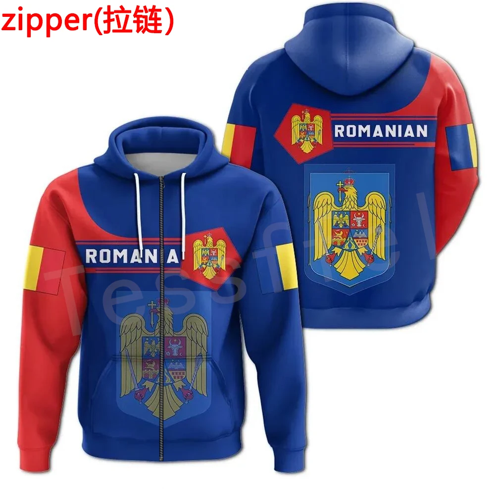 Tessffel NewFashion Romania Europe Country Flag Symbol Art Colorful 3DPrint Tracksuit Autumn Jacket Zipper Hoodies Men/Women F15