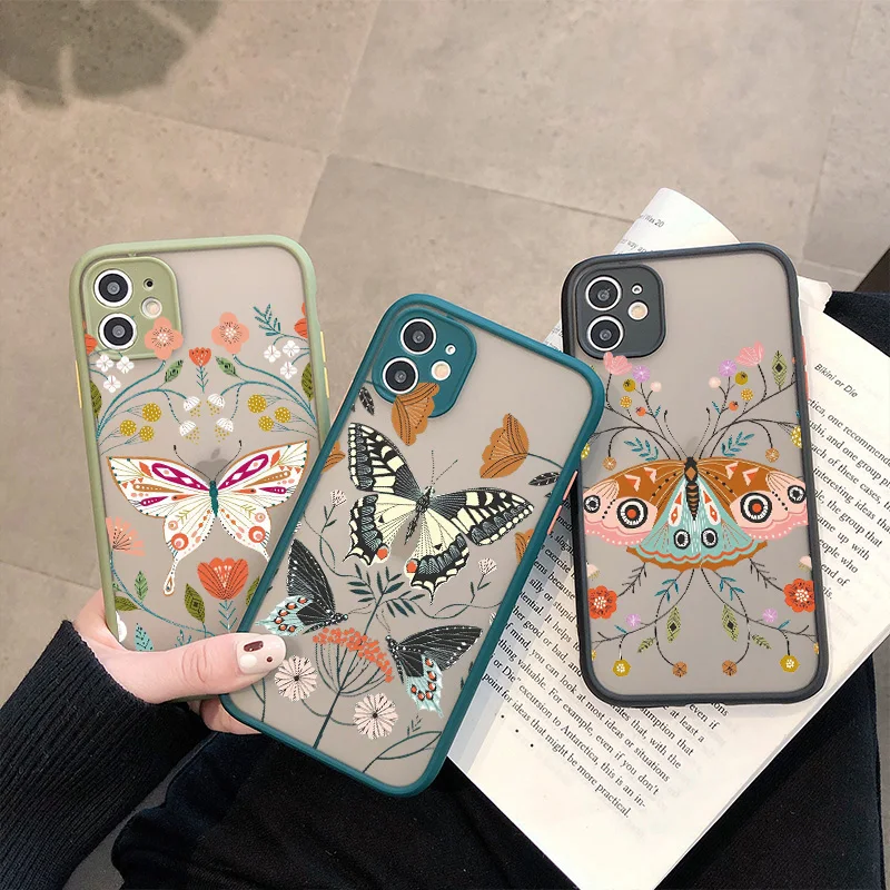 Estetyczne etui na telefon Flowers Butterfly do iPhone 7 8 plus X XS MAX XR SE2 16 15 14 11 12 13 Pro Max Tylna, wstrząsoodporna, miękka obudowa