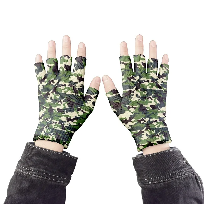 Half-Finger Gloves Camouflage Pattern Print Full Finger Gloves Men\'s Women\'s Outdoor Garden Work Gloves Cycling Fishing Gloves