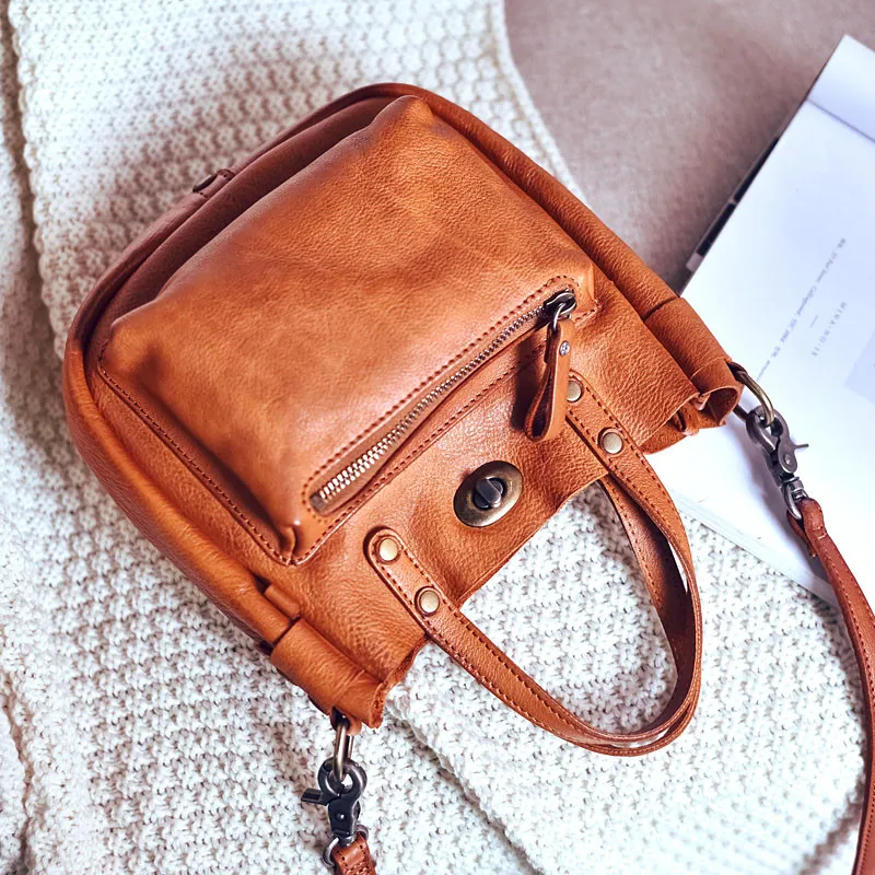 PNDME vintage casual genuine leather ladies small handbag designer luxury soft real cowhide wild women's cute shoulder bags