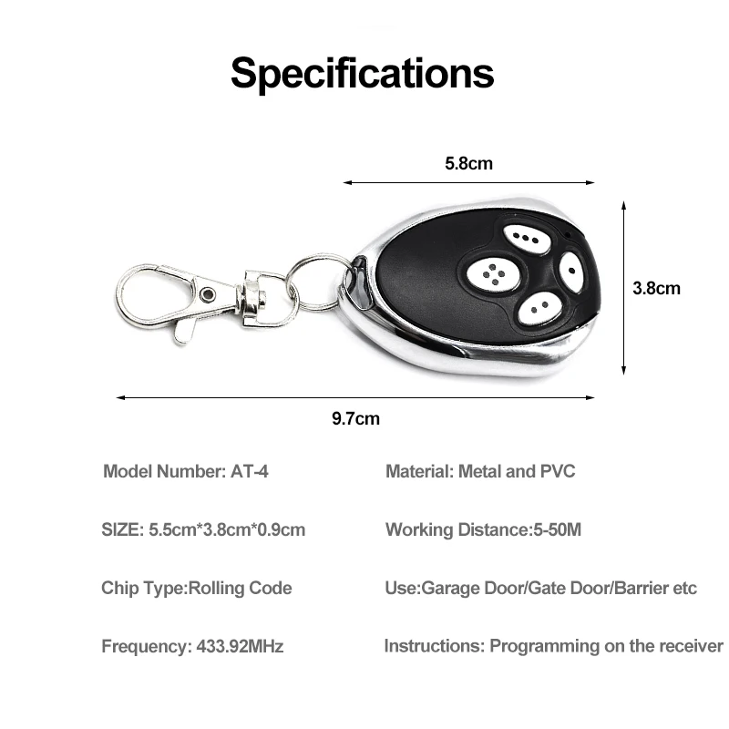 1-10PCS Alutech AT-4 Garage Remote Control 433MHz Compatible AR-1-500 AN-Motors AT-4 ASG1000 433.92 MHz Rolling Code Key Chain