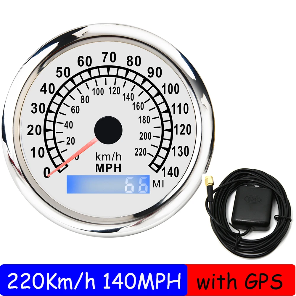 0-220KMH GPS Speedometer Gauge with Antenna Waterproof 0-140MPH 85mm Gauge Odometer for Car Boat Marine 12V 24V